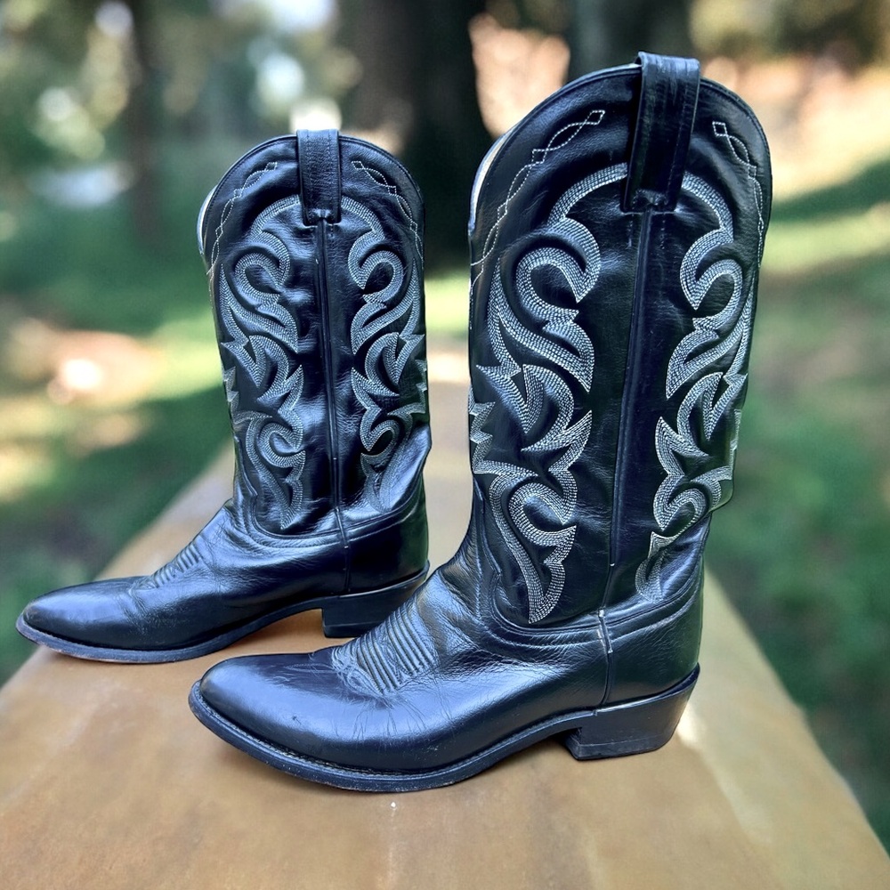 Dan Post Vintage Black leather western cowboy boots Men women sz 9